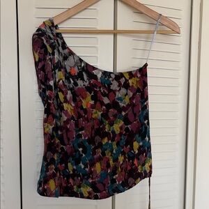 BCBGMaxAzria Colorful Abstract One-Shoulder Top Size S